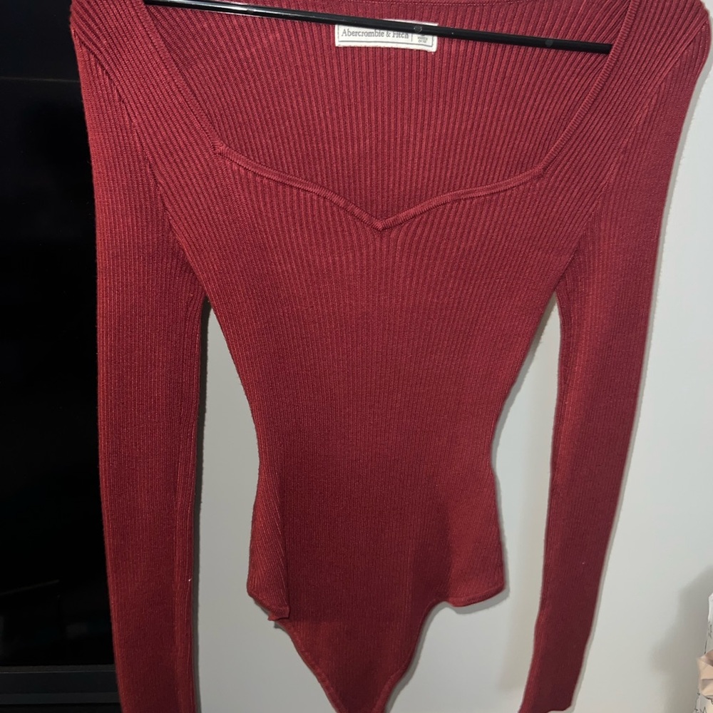Abercrombie & Fitch Red Ribbed Long Sleeve Top